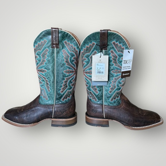 Ariat Sting Brown and Teal Western Cowboy Boots Men’s 8 EE (Double Wide) - Picture 7 of 10